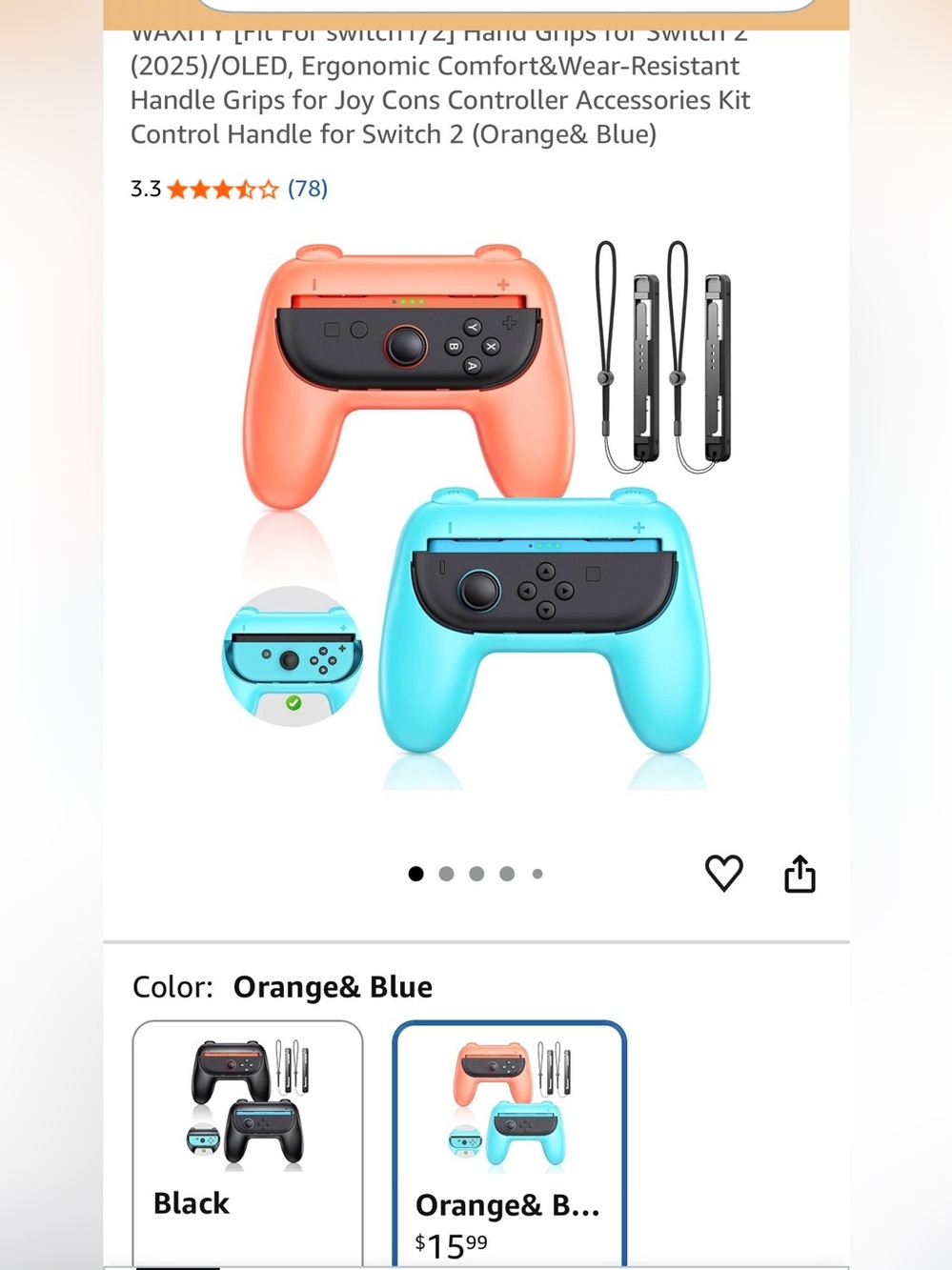 Waxity Orange & Blue Grip Controller and Heystop Case for Nintendo Switch 2